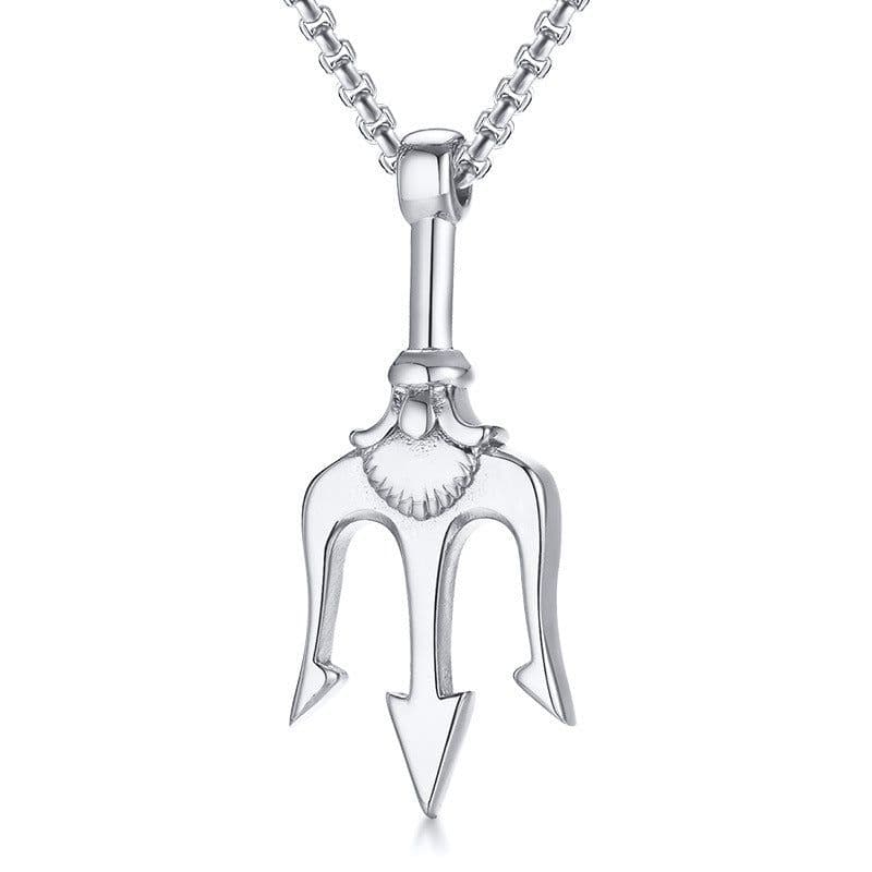 image-Stainless Steel Trident Pendant Men's Necklace Gold 60cm Titanium Steel Jewelry