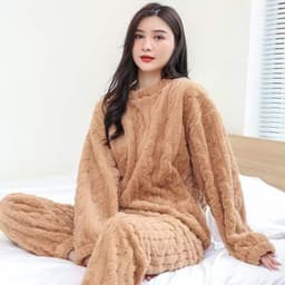 image-Women's Coral Fleece Pajama Set - Purple Thickened Winter