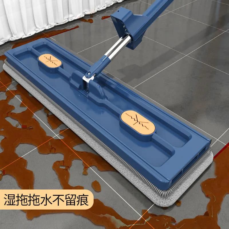 image-Zhenjia Large Flat Mop - Hand-Washable, Blue Cloth + Bucket