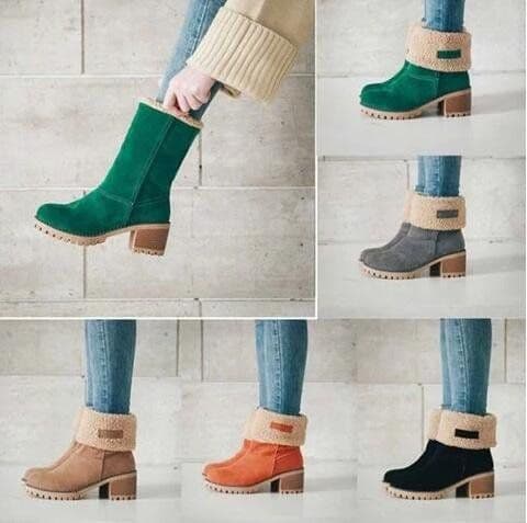 image-European & American Fur Boots, Women's Wool Short Snow Boots, Plus Size, Orange, Medium Heel
