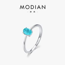 image-Simple s925 sterling silver egg-shaped imitation Paraiba tourmaline ring female European and American INS popular fine ring cross-border jewelry