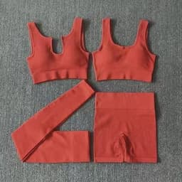 image-2021 Yoga Suit - Brown Four-Piece Set, Short Sleeve, Leggings, Size S