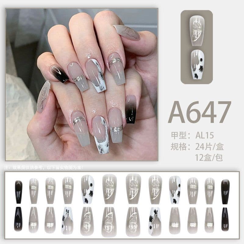 image-Autumn and winter gentle and pure desire simple style wearable manicure patches short, medium and long style white removable fake nail patches