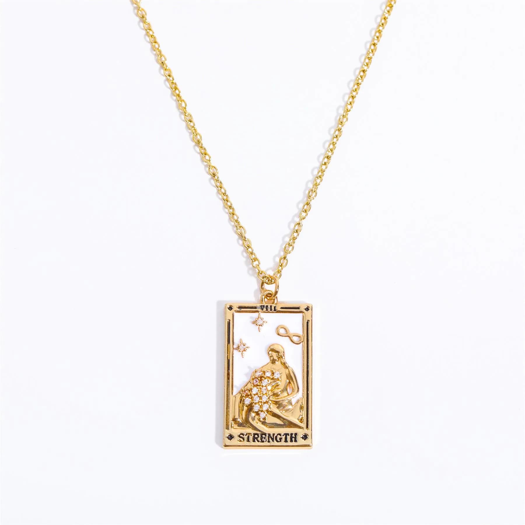 image-Electroplated real gold retro Tarot brand TAROT with drill dripping oil square brand necklace female ins high Zan Zan hot style