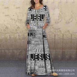 image-Women's Long Dress Round Neck High Waist Black