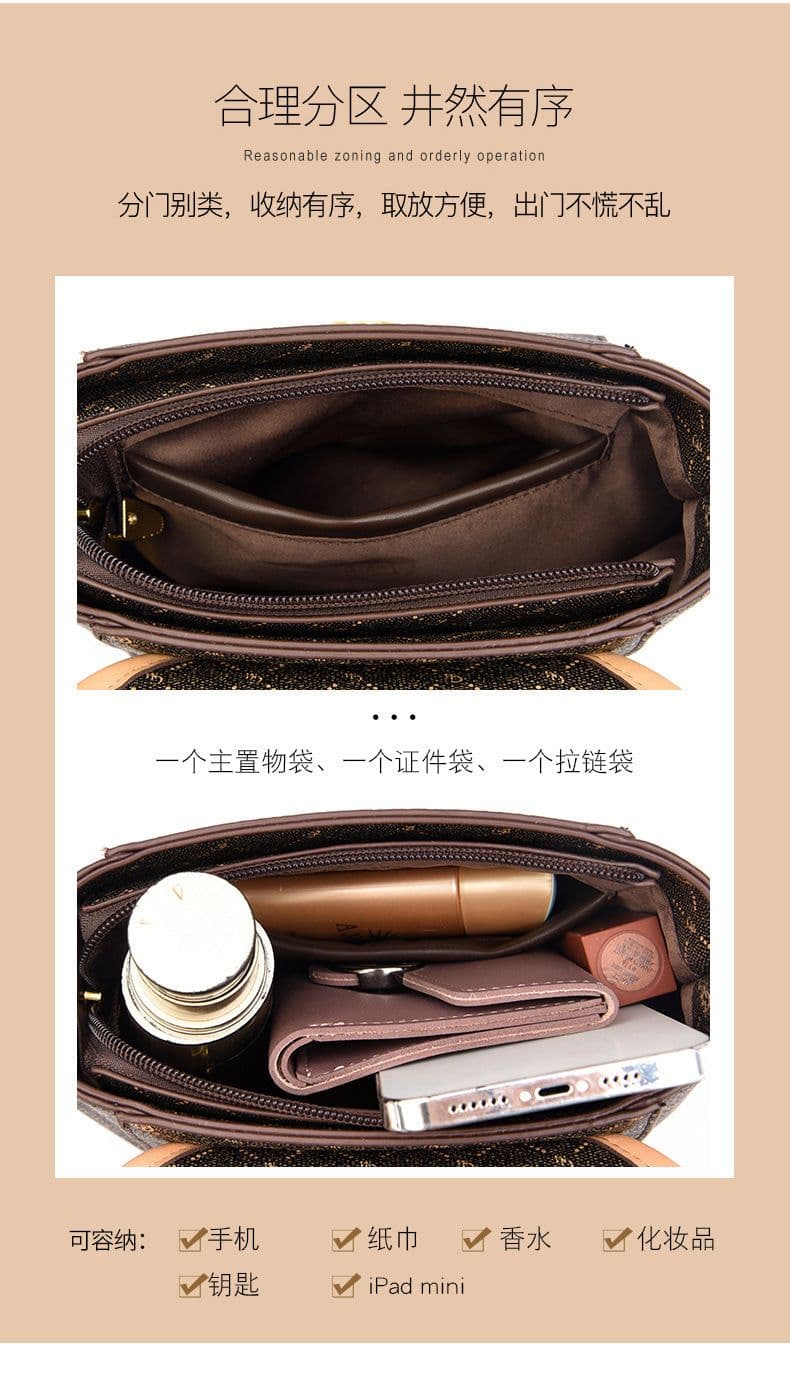 image-Women's PVC Shoulder Bag - Coffee Letter Small Square