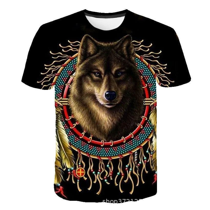 image-Men's 3D Digital Print Wolf T-Shirt - Black Casual