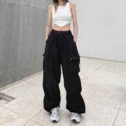 image-Women's Summer Casual Pants - Apricot High Waist Wide Leg