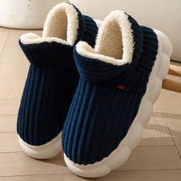 image-Winter Plush Cotton Slippers, Brown, Unisex, 44-45, 3CM Flat Heel
