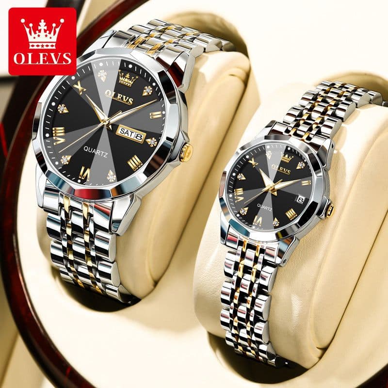 image-OLEVS Couple Watches Stainless Steel Quartz 30M