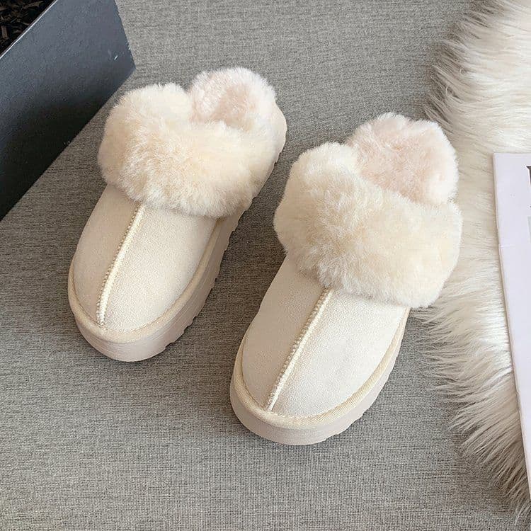 image-Size 42 snow boots, fur integrated fur slippers for women, 2023 new style Baotou flat-soled half-slip thick-soled cotton shoes