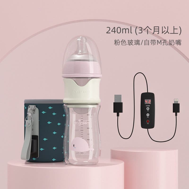 image-Dr. Green Heated Baby Bottle - Tritan Pink 180ml Night Insulation
