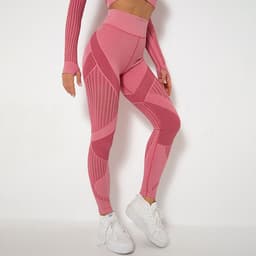 image-Spot goods! European and American cross-border seamless knitted sexy striped moisture-wicking yoga pants sports running fitness pants women