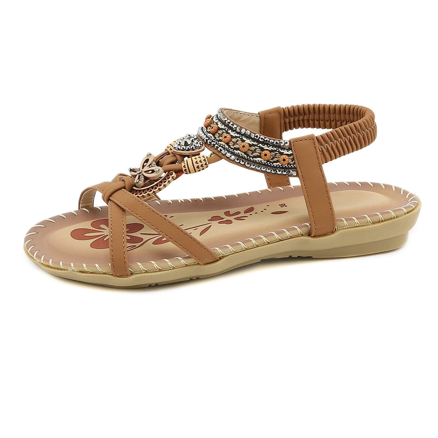 image-Ruilian 2023 Apricot Beach Sandals - Rhinestone Flat Open Toe TPR Sole, Large Size