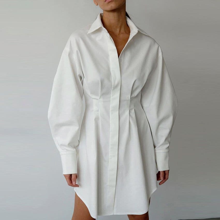 image-Women's 2023 Spring French Shirt Skirt Dress - Long Sleeve Slim Retro
