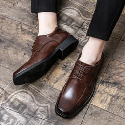 image-Men's Square Toe Lace-Up Dress Shoes - Brown Flat