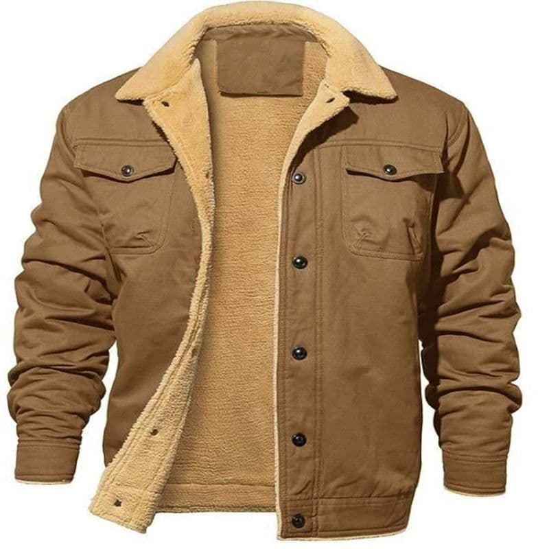 image-Men's Jacket - Army Green Fleece Lined Work Casual Coat