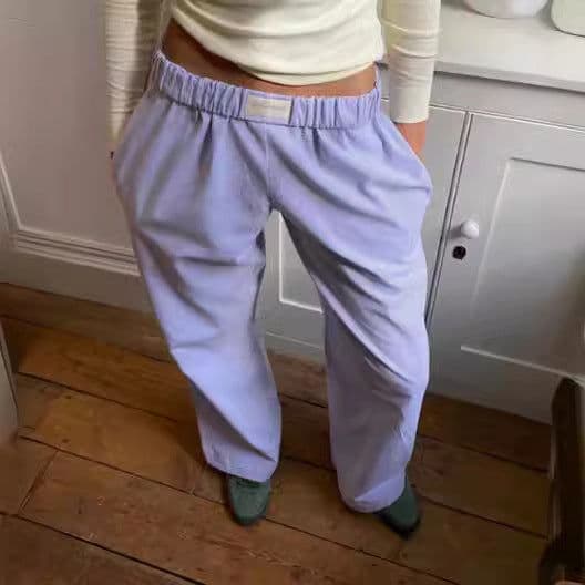 image-Women's Cotton Wide Leg Trousers - Sky Blue Elastic Waist