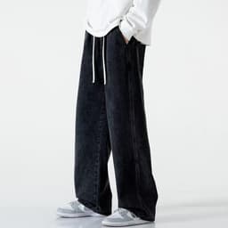 image-Straight Jeans Men Gray Mid-Rise Loose Wide-Leg