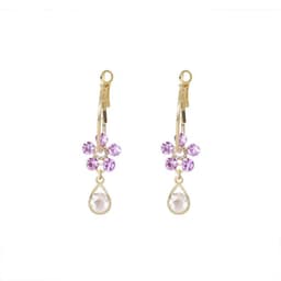 image-Flower Zircon Earrings - Purple Alloy Floral Studs