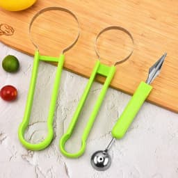 image-Three In One Stainless Steel Fruit Digger Set, 3-Piece Carving Spoon And Scoop