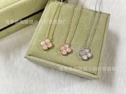image-v gold 925 silver Fanjia four-leaf clover necklace high version women's thick plated 18k single flower pendant natural fritillary chalcedony