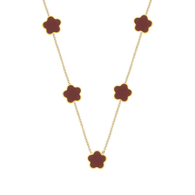 image-Titanium Steel Five-Flower Necklace - Green Women