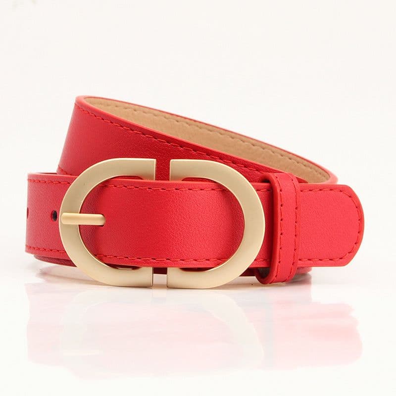 image-Trendy Red Imitation Leather Belt, Women's Corset Buckle 105cm Long
