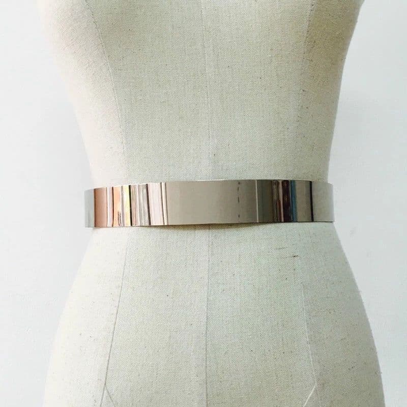 image-Women's Metal Waist Chain Belt - Silver Hollow 3.5cm
