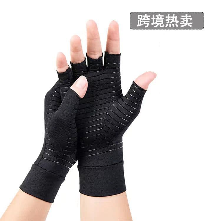 image-Copper Fiber Cycling Gloves - Half Finger Black S