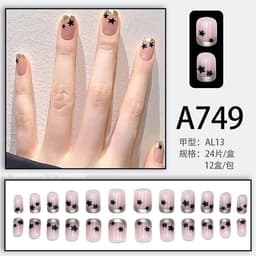 image-Fresh French flowers, cute ins wind, ice and transparent stars, long style, short style, white, high-end manicure and wearable nails