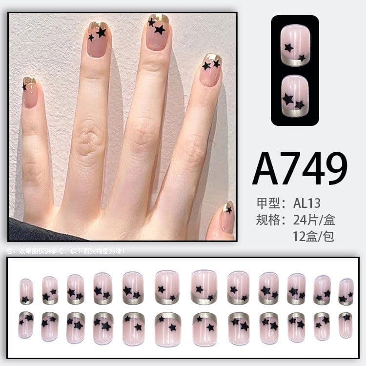 image-Fresh French flowers, cute ins wind, ice and transparent stars, long style, short style, white, high-end manicure and wearable nails
