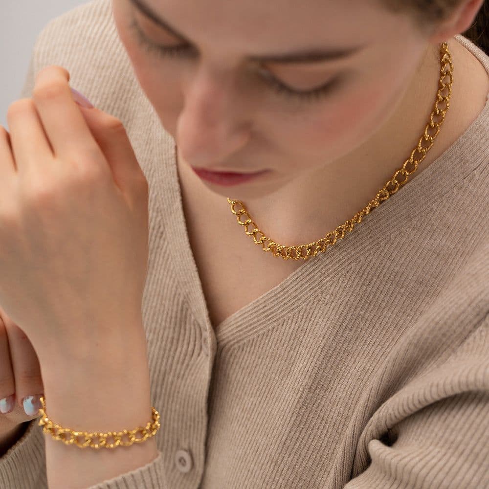 image-Cross-border 18K gold stainless steel thread chain long thick necklace women's all-match high-quality non-fading bracelet wholesale