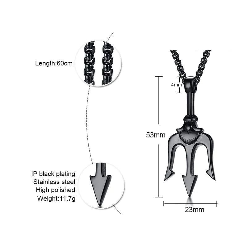 image-Stainless Steel Trident Pendant Men's Necklace Gold 60cm Titanium Steel Jewelry