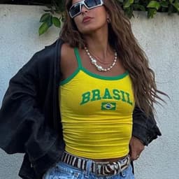 image-European American Y2K Blue Crop Top - Slim Fit