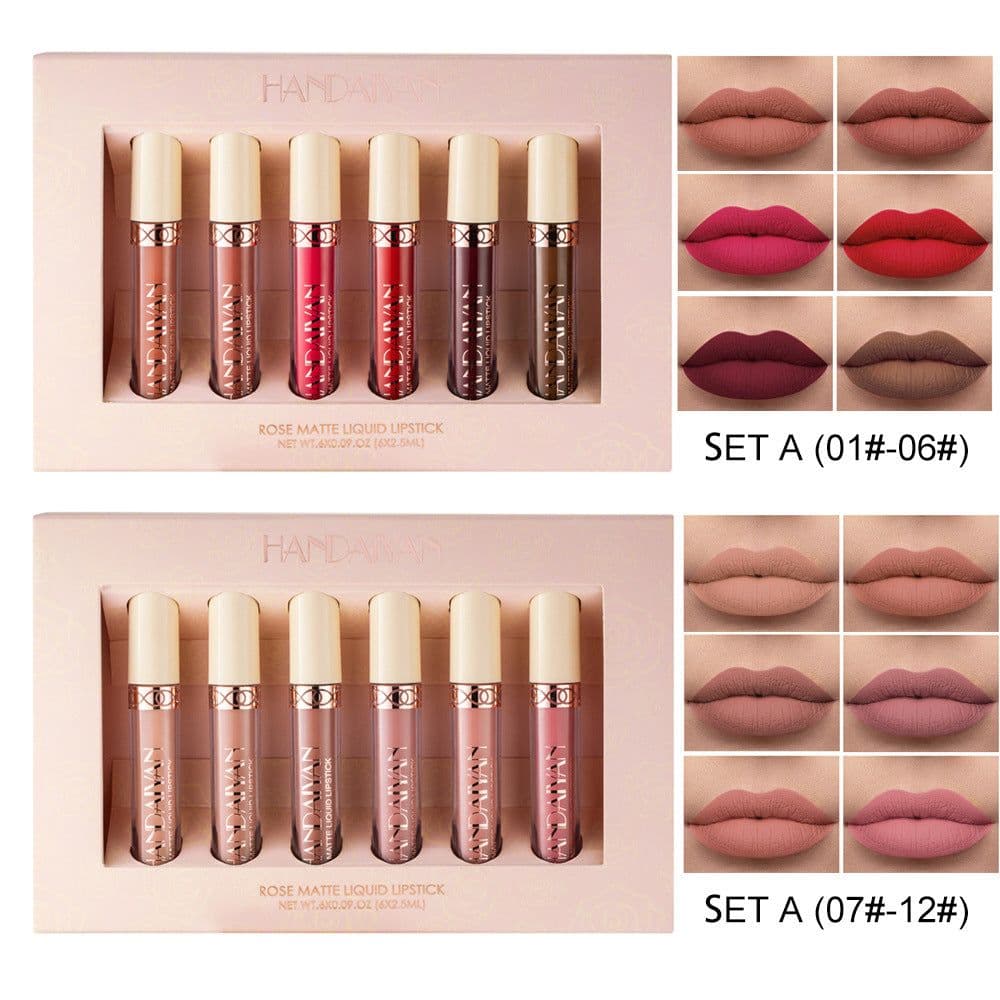 image-HANDAIYAN Matte Liquid Lipstick Set - 6 Colors Rose