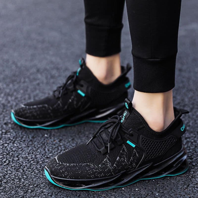 image-Men's Running Shoes - Black Red Low Cut Breathable