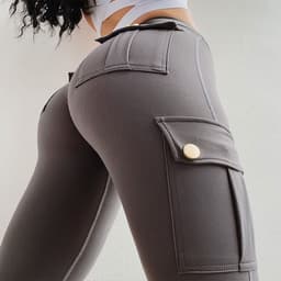 image-Women's Stretch Cropped Yoga Pants - Dark Gray High Waist