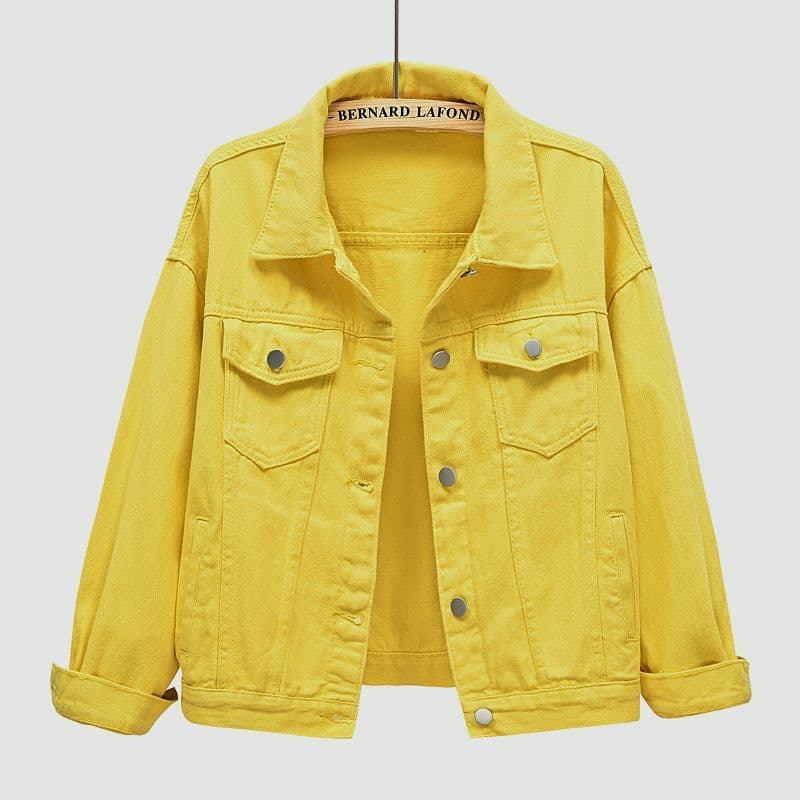image-Women's Denim Jacket - Dark Blue Short Casual