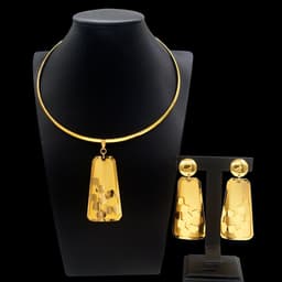 image-Electroplated copper alloy 24K jewelry set two-piece necklace and earrings for women