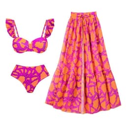image-2024 European and American new bikini ruffled straps printed high waist split swimsuit and umbrella skirt set