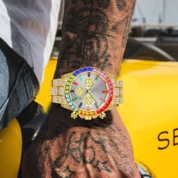 image-Mens Diamond Calendar Watch Three Eye Full Diamond
