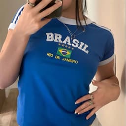 image-European American Y2K Blue Crop Top - Slim Fit