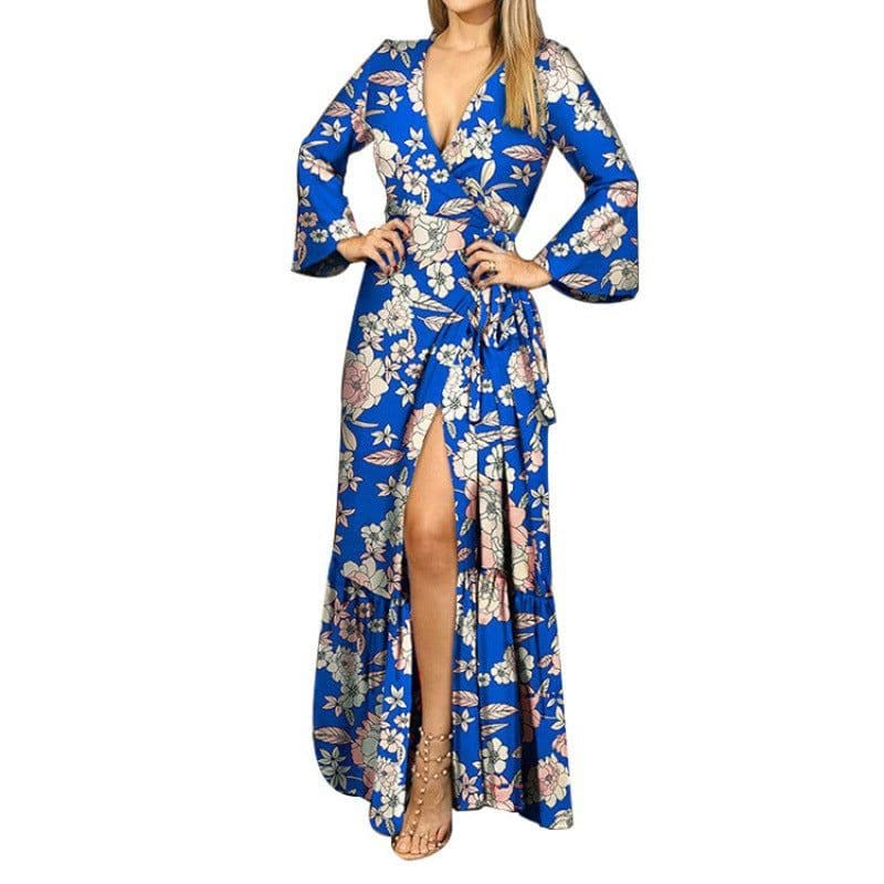 image-Leopard Print U-Neck Dress - Long Sleeve Polyester XXXL