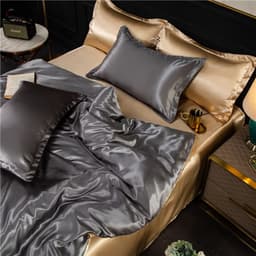 image-4-Piece Ice Silk Bedding Set - Pink Silver Gray