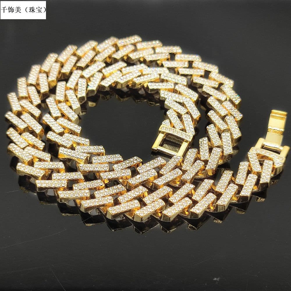 image-Volkswagen 14MM Square Prismatic Bar Watch Buckle Gold Chain - Cuban Style 70cm