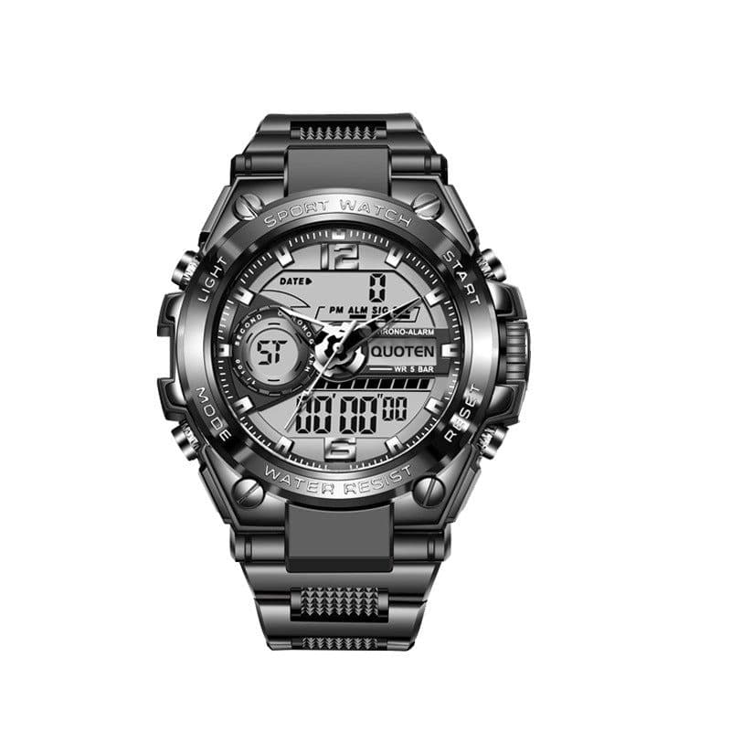 image-Men's Black Sports Watch 45mm Round Dial 1.2"