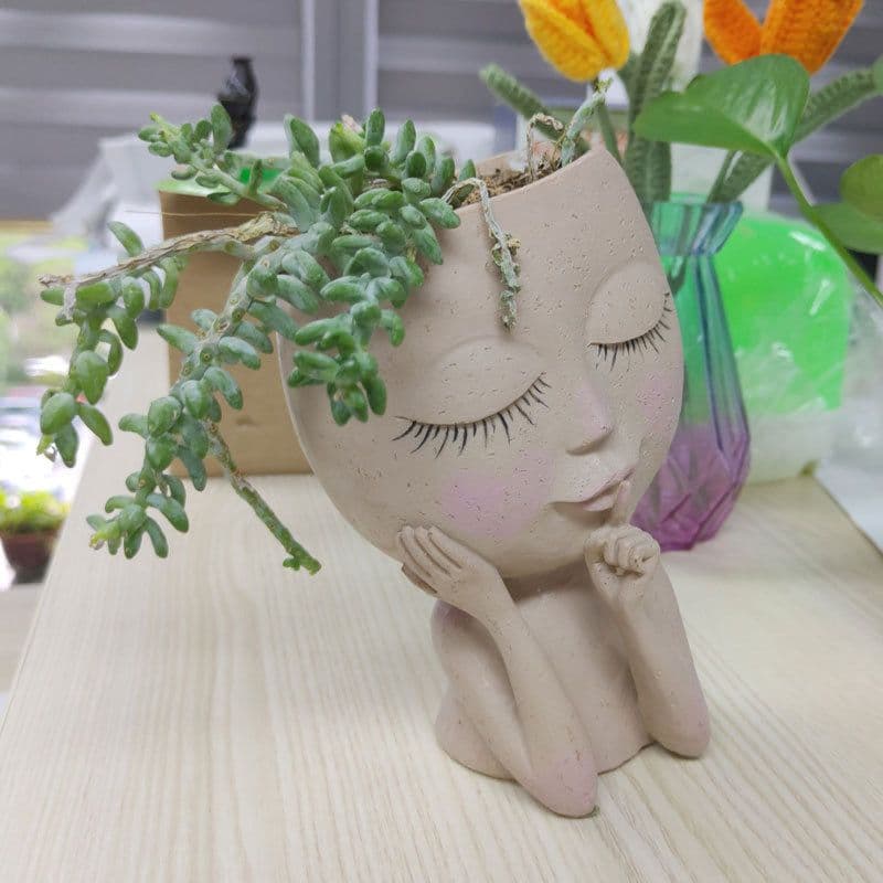 image-Resin Boo Girl Flower Pot Nordic Green Decorative