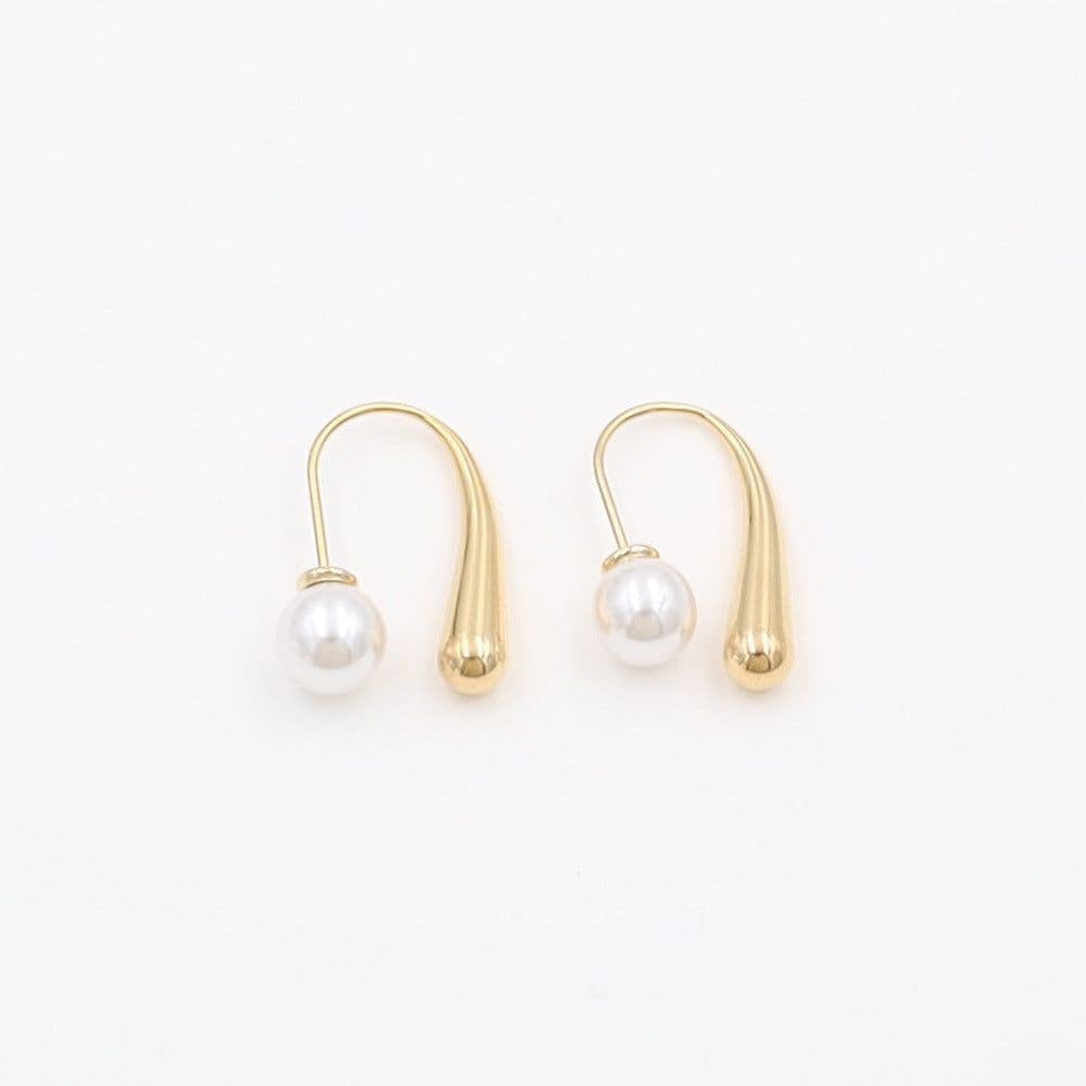 image-Geometric Pearl Drop Earrings - Steel 18K Gold Plated