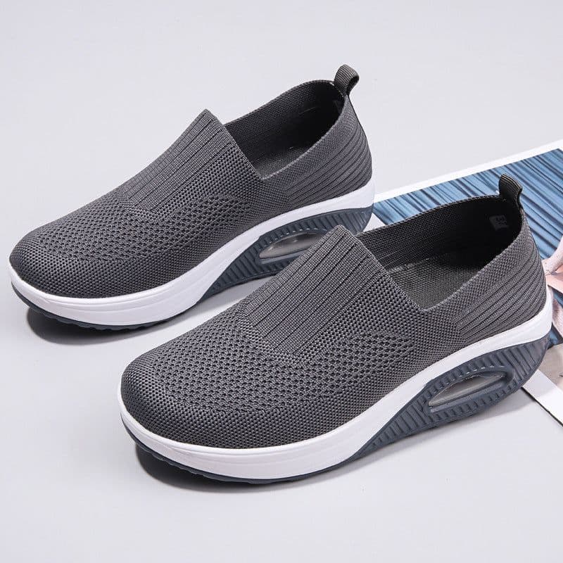 image-Mesh Women's Sports Shoes - Beige Flat Heel